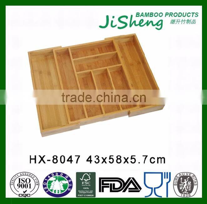 Convenient 8 Compartments Bamboo Wood Expandable Drawer Organizer
