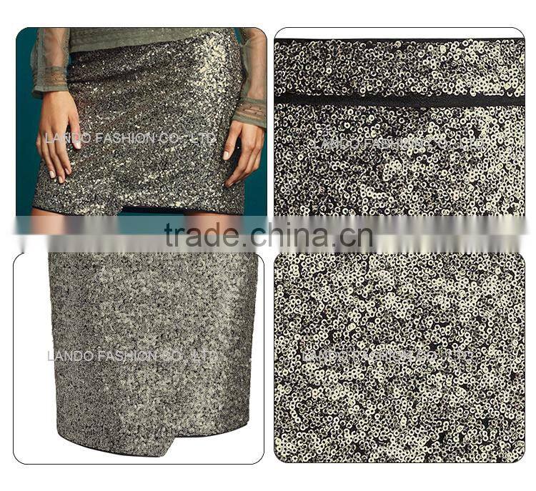 2016 Fashionable Pictures Sequin Fabric Women Mini Pencial Skirts