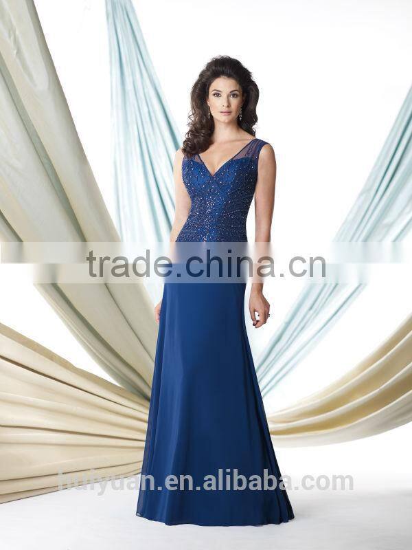 navy blue chiffon long new ladies fashion dress 2014 design