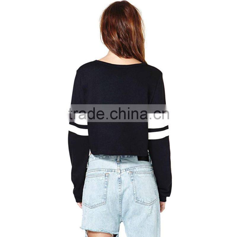 New hip hop Women Crop Tops Patchwork Long Sleeve Casual Loose Pullover bomber Sweatshirt