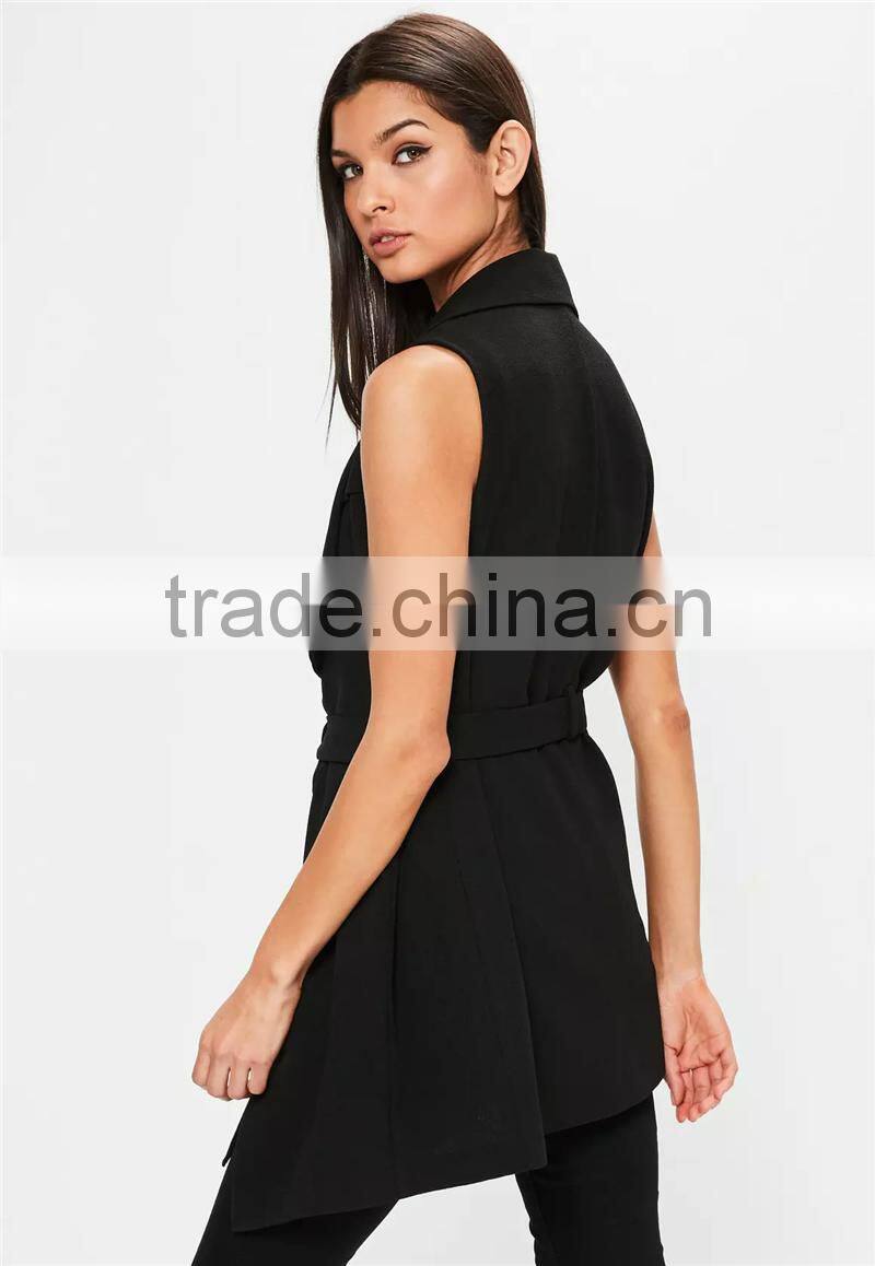 MGOO 100 Cotton Custom Made Tie Waist Sleeveless Blazers Cardigan Slim Fitting Jackets Waterfall Blazers