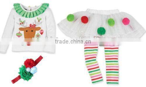 Children's Girls Xmas Outfit Deer Pattern Outfit Ruffle Kids Christmas Clothes