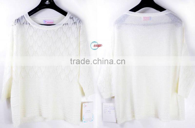 hand made 100% cotton round neck white lady pullover sweater