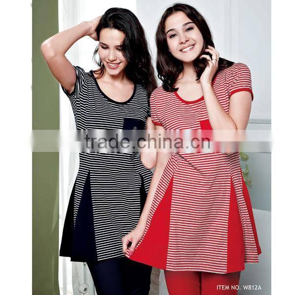 Women night dress arabic pijamas woman striped cotton women pajamas set