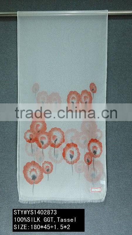 Lady Silk Scarf, Crepe GGT, Long Scarf, Tassels