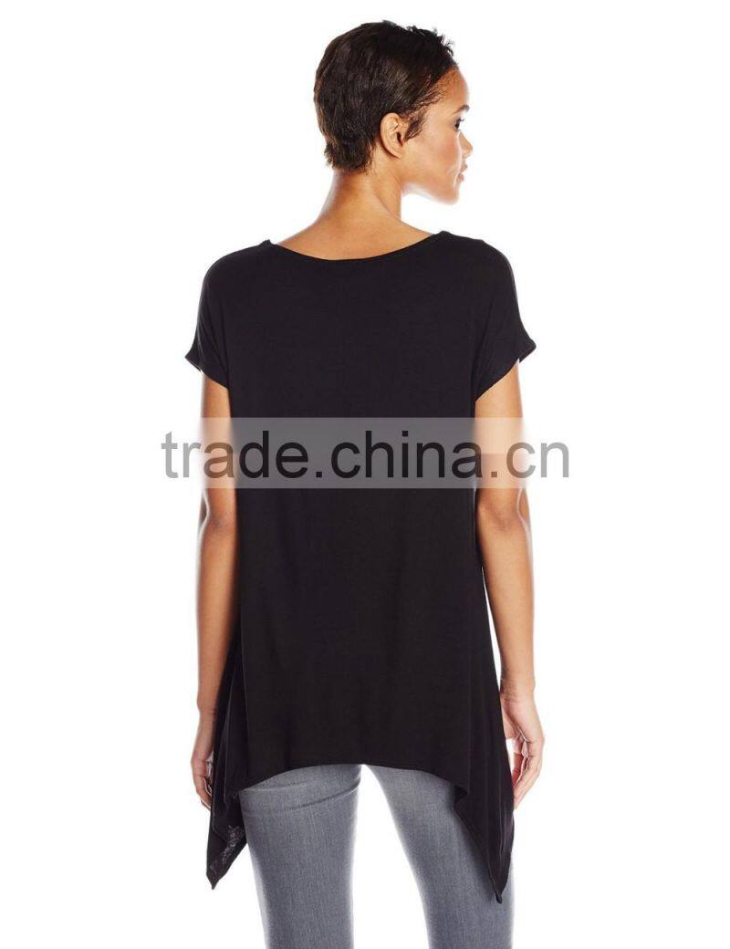 Women's Scoop Neck Short Sleeve Sharkbite Hem Comfy Knit 100% Cotton Tunic Top