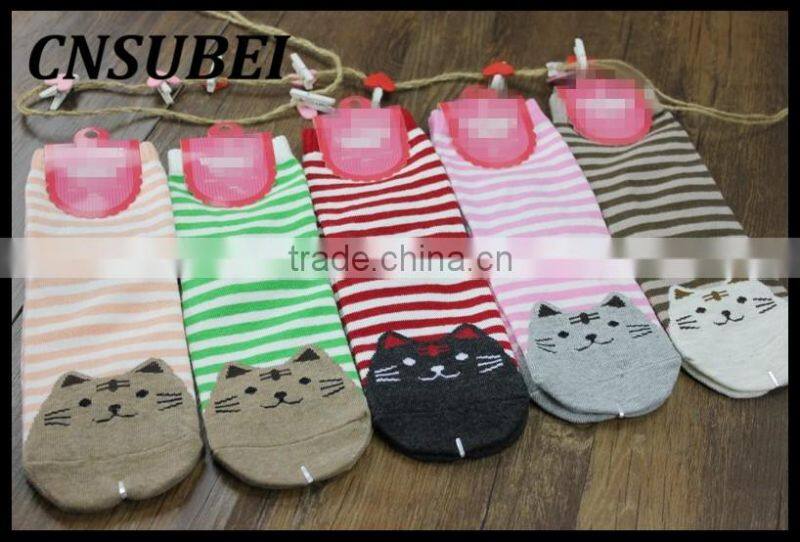 Cute teen girls socks 3D cat socks strip socks