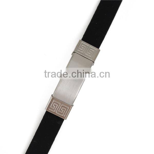 Black Blank Pattern 304 Stainless Steel College Silicone Beautiful Newest Wristbands Bangle