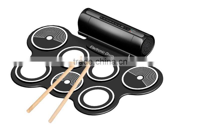 2016 Christmas Gift Musical Instruments Flexible Hand Roll mini usb silicon foldable electronic drum kit with speaker