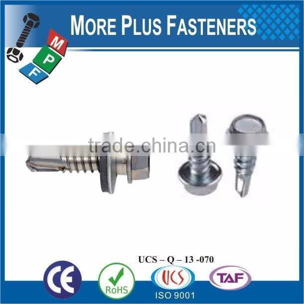 Taiwan 1/4"-14 x 1-1/2" Indent Hex Unslotted Hex Washer Head #3 410 Stainless Steel Bonded Sealing Washer Self-Drilling Screw