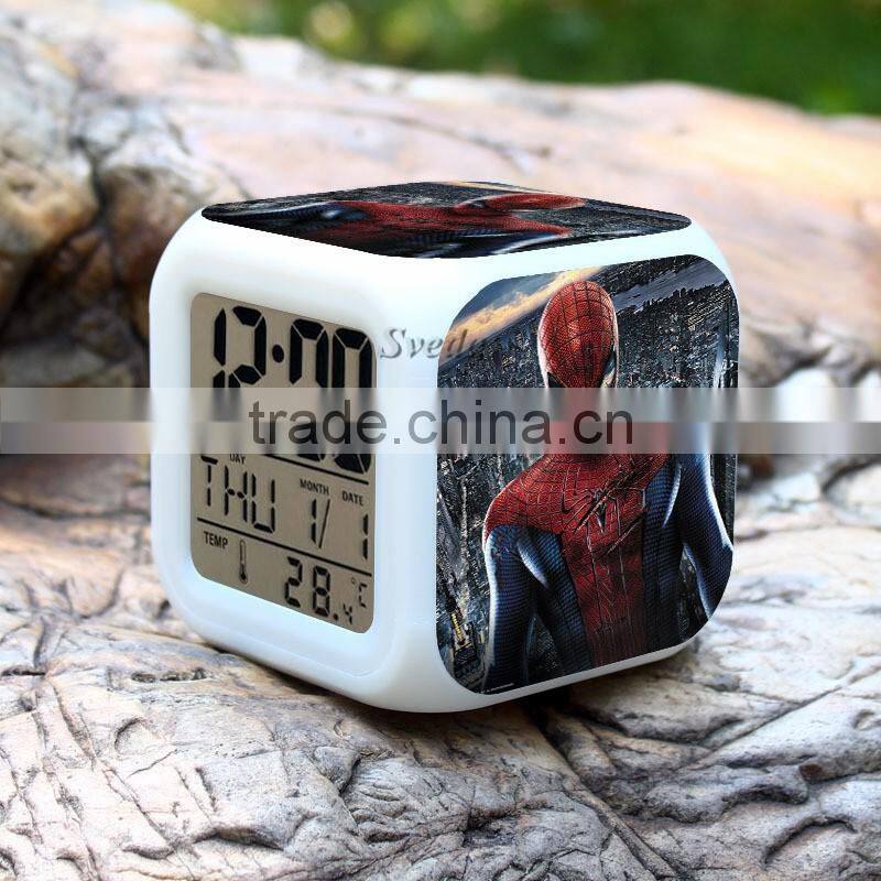 (Low price)2015 Hot Spiderman LED Alarm Clock,glowing led color change digital alarm clock, Spider man Digital Alarm Clock