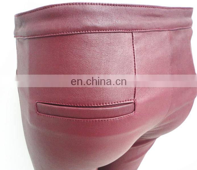 2015 elegant fashion ladies tight black stretch leather pants wholesale leather leggings