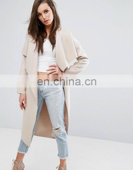 long style cream women loose dust coat with front open