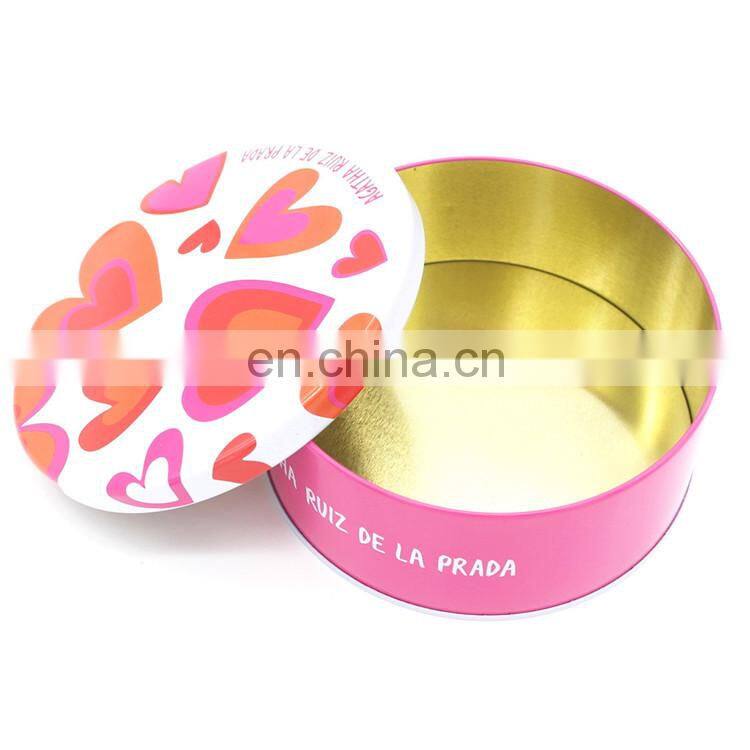 Round colored metal or plastic cosmetic tin packaging box