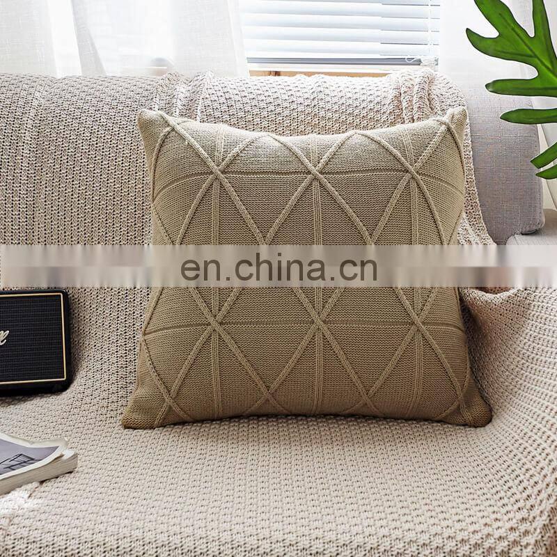 i@home Solid color nordic geometric knitted sofa pillow cushion cover