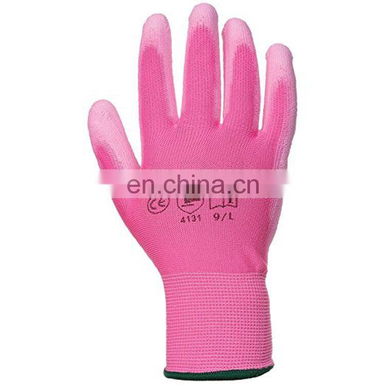 HY EN 388 13 gauge nylon black pu coated safety protective black pu coated work pu gloves