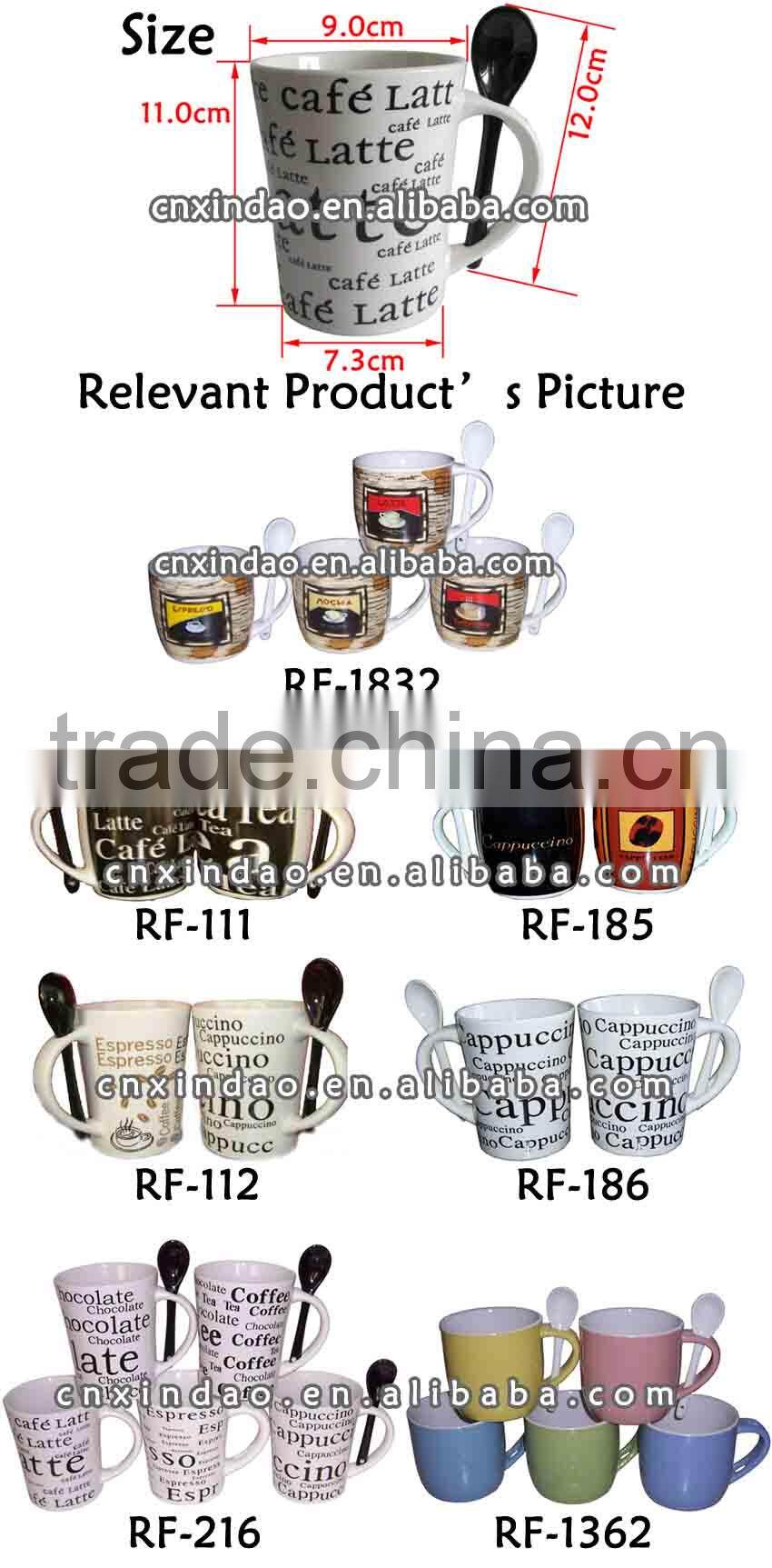 Trump Shape Ceramic Promotion Measuring Milk Cup and Spoon Set Made in China