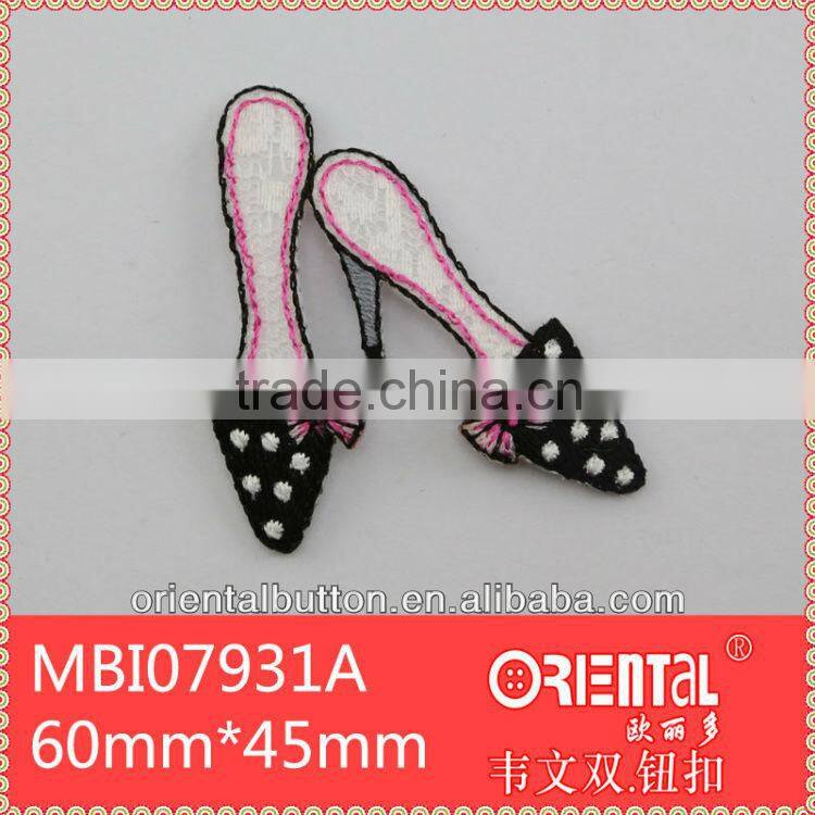 Fashion Embroidery Patches with lady's high-heeled shoes pattern for garments