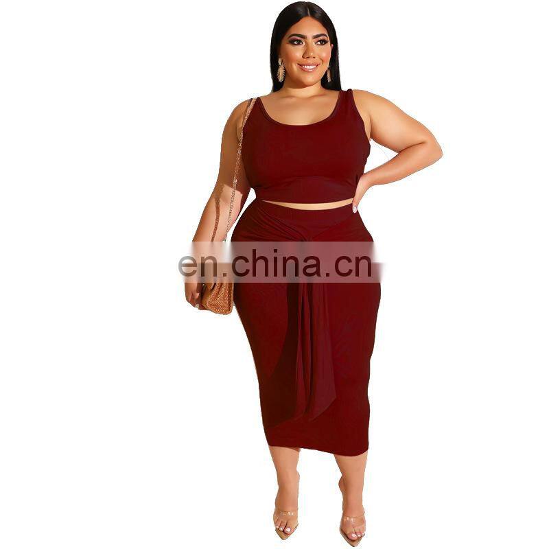 Manufacturer wholesale custom summer plus size women's plain seven-color fashion suit vest bag hip long skirt two-piece suit