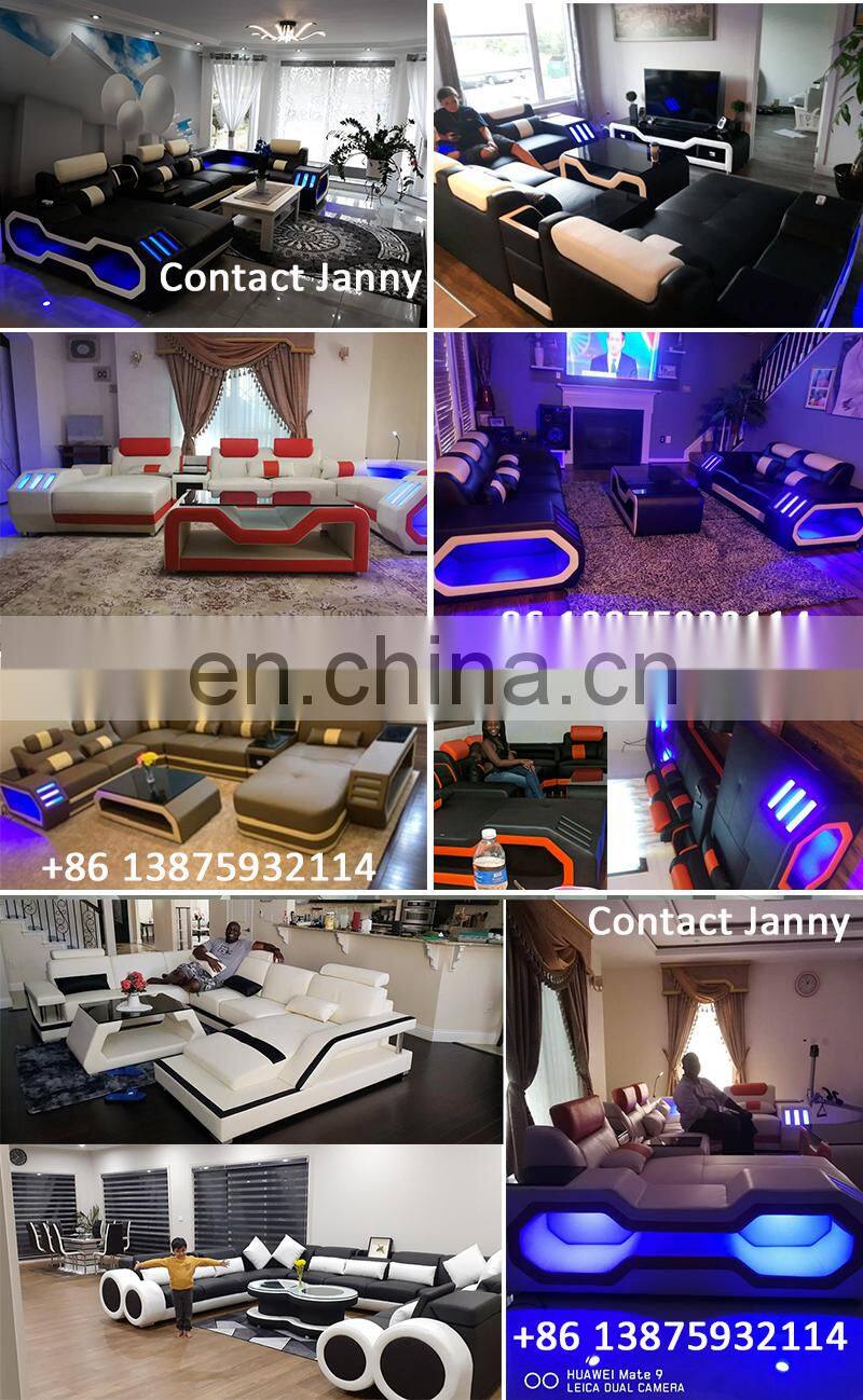 modern design leather corner sofa bed high quality living sofa cum bed with led lights