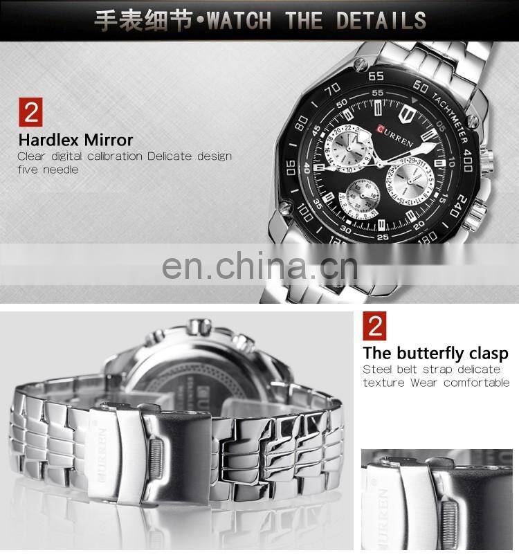 CURREN 8077 Men Quartz Luxury Chronograph Stainless Steelwatches Casual Water Resistant Army Watches Relogio Masculino