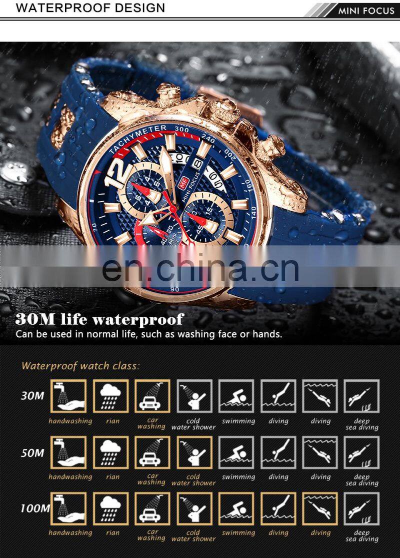 Mini Focus MF0350G New Watches Top Brand Quartz Sport Silicone Strap Mens Watches in Wristwatches Luxury