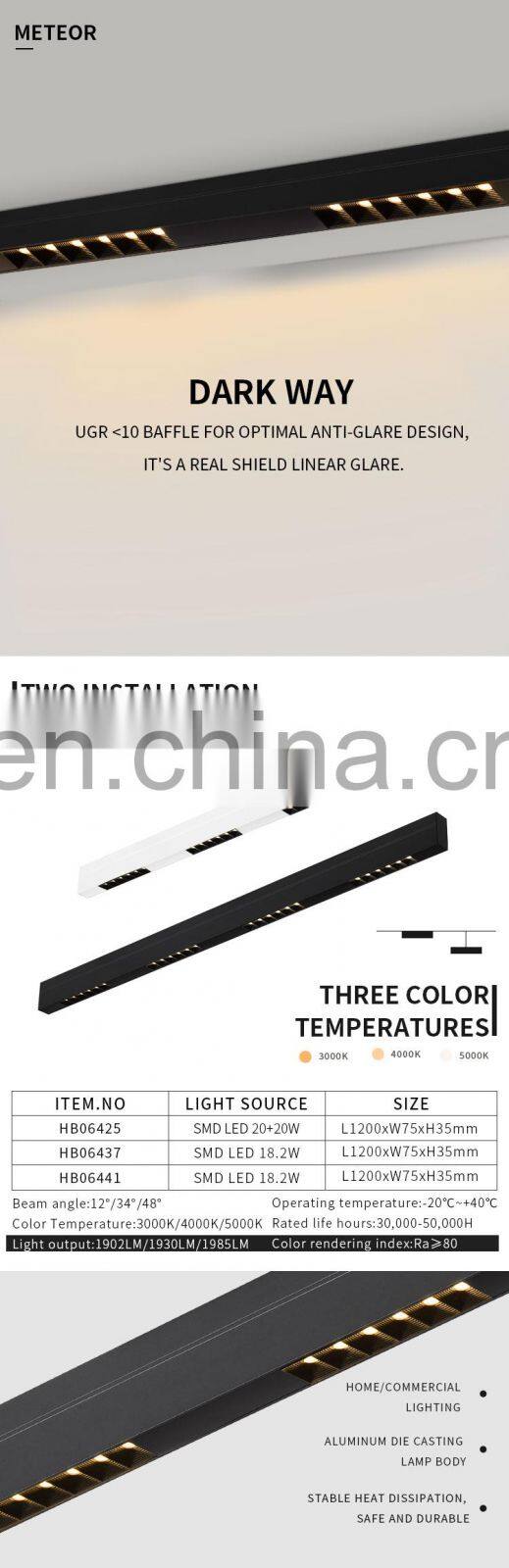 HUAYI CE Aluminum IP20 Black Smd 3030 20w 40w Led Linear Pendant Light Fixture