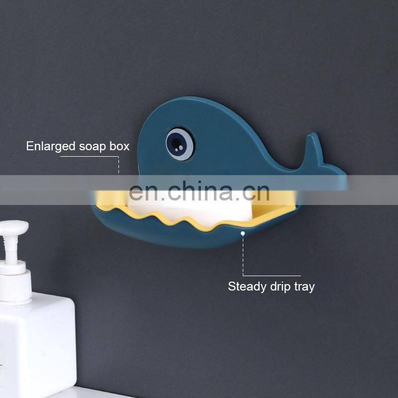 Cartoon Whale Bathroom Soap Dish Holder Bathroom Soaps Box Storage Shelf Plastic Wall Mounted Draining Organizer Tray