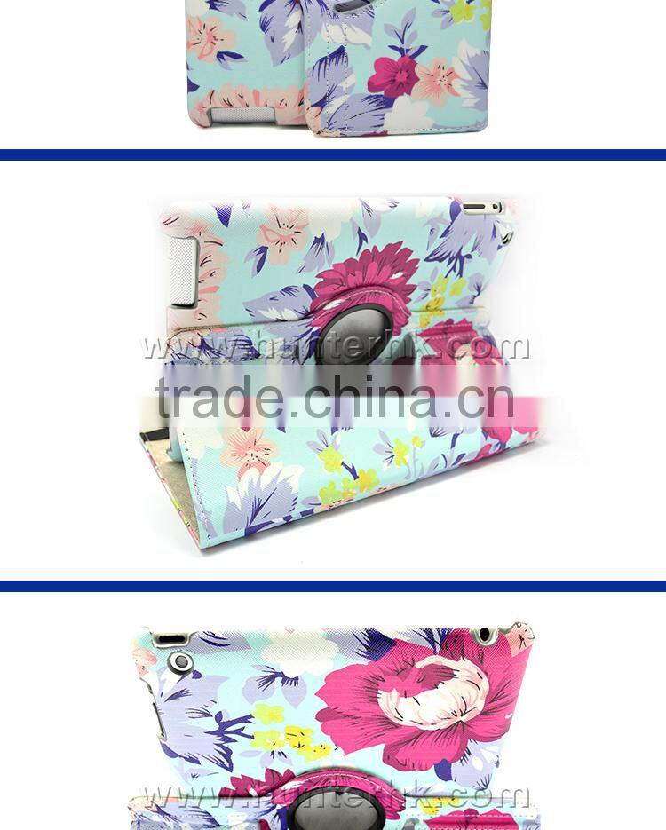 Printed Rose Garden Rotating Tablet Case For iPad 4