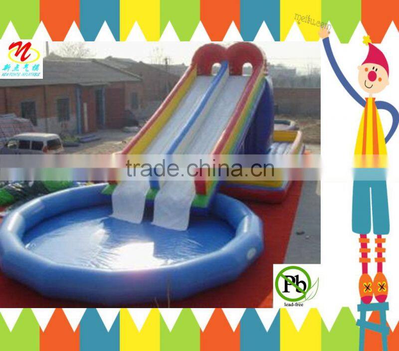 0.6mm non-toxic pvc inflatable water park with inflatable swimming pool and water slides