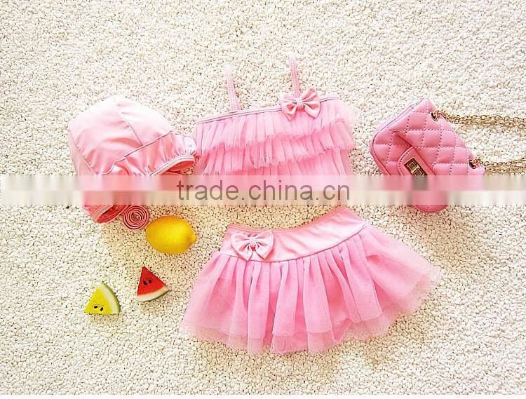 Hot sale girl three-pieces swimwear multilayer gauze sexy beachwear