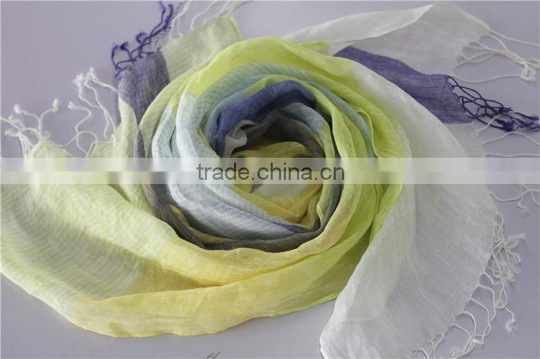 Winter Autumn Fashion Checked Plaid Striped Woven Cotton Linen Woman Scarf With Tassel