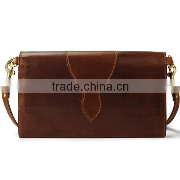 2016 gray color casual leather flap with hardware closure lady clutch bag