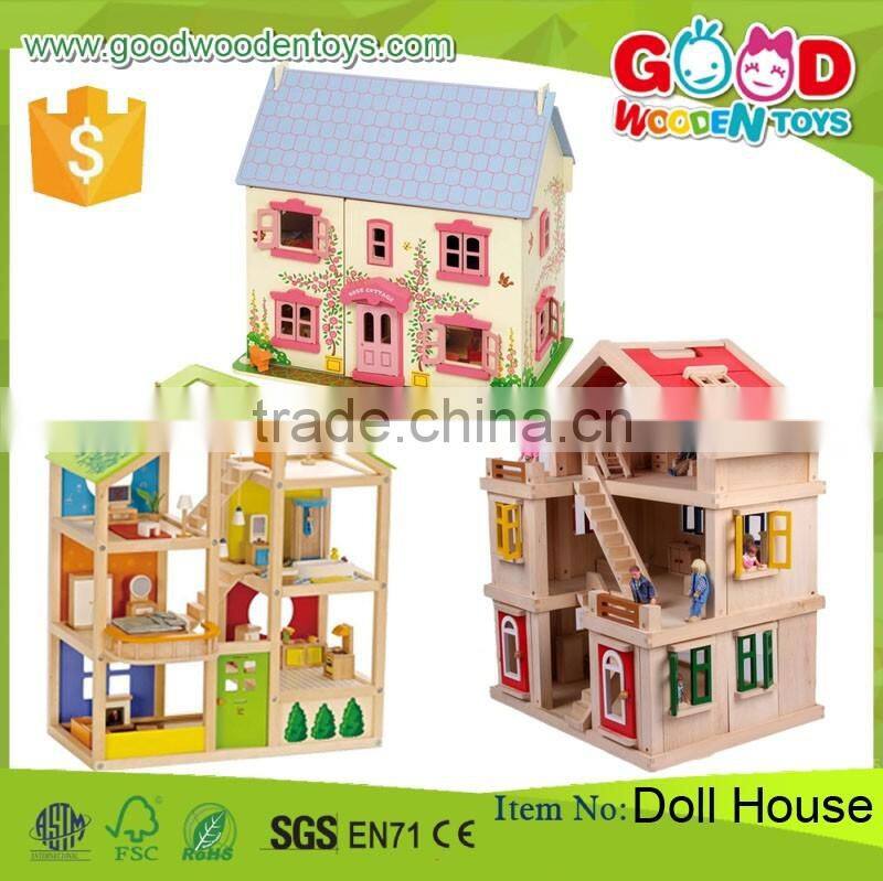 2016 New Design Wooden Toy House for Kids Child Educational Wooden Assembling Set Baby DIY Doll House