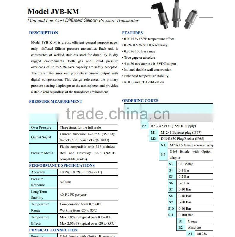 JYB-KO-M Mini and Low Cost Pressure Transmitter