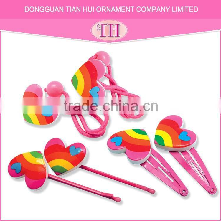 make custom nylon metal mix color heart shape kids hair accessory set ballet cheerleading hair accessories wholesale china