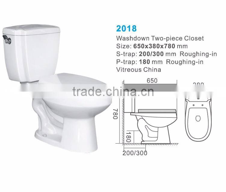 Bathroom two-piece washdown wc toilet seat/Floor mounted Two pieces toilet