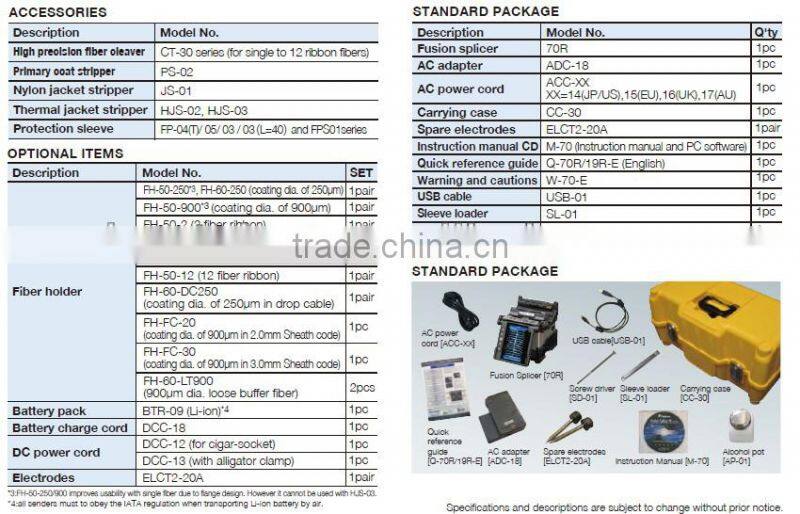 Japan Fujikura 70s fusion splicer with CT-06 cleaver BTR-09 battery price