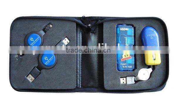 mini mouse and slim usb hub in PU pouch as usb travel gift set
