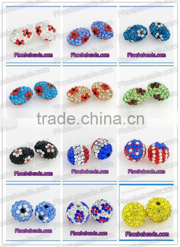 14MM Shamballa Beads Wholesale Red CZ Crystal Rhinestone Disco Ball Round DIY Making Bracelets Necklace Findings