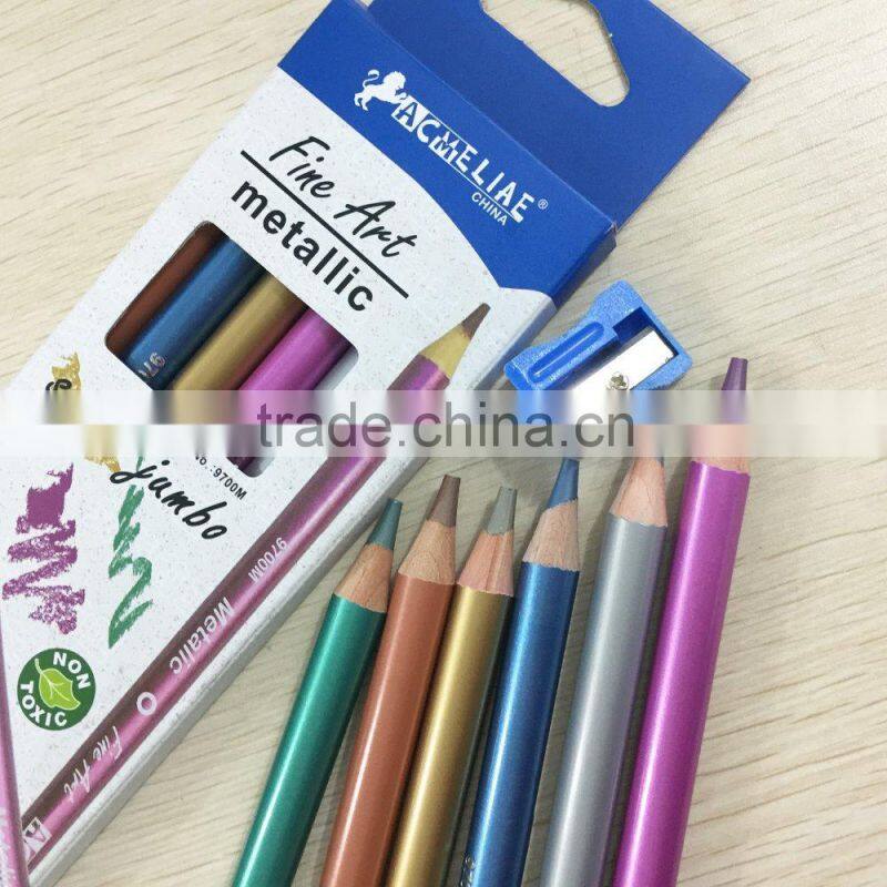 7" jumbo size round shape soft wood high quality 5.0mm metallic colored pencil