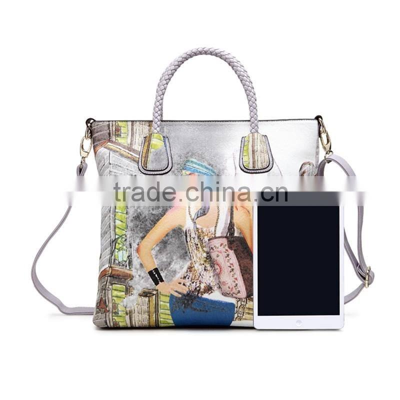 Latest design ladies custom printed tote handbag from dongguan factory