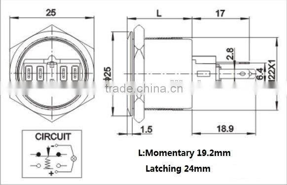 Ring Illuminated Self-locking Waterproof Push Button Switch L22(Dia.22mm) With Power Symbol