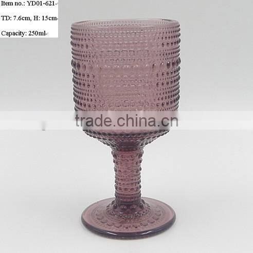 press unique drinking ware/cheap wine goblet, ice-cream bowl, tumbler in colored glass with raindrop designs emboss