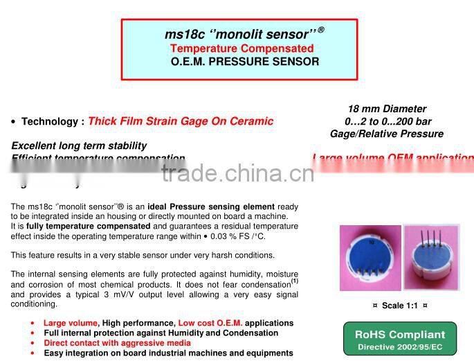 Temperature compensated ceramic sensor for sale,0~200bar good price ceramic pressure sensor