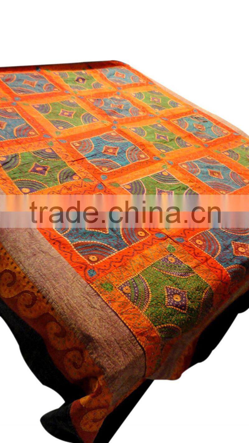 RTHBC-10 Gujarati Traditional kantha stitching Indian Designs Beautiful Applique Cotton Cutwork Embroiderd queen size bed cover