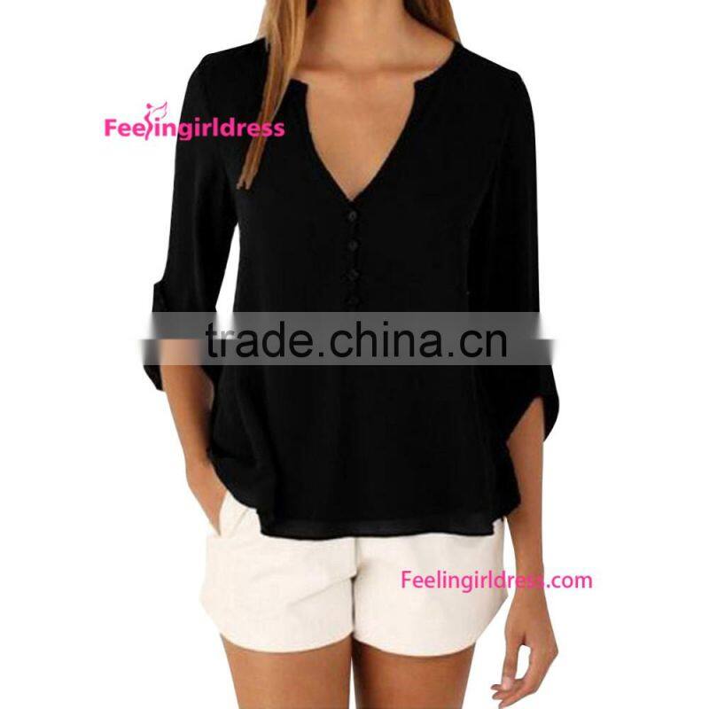 Latest Design Fashion Black Lady Blouse & Top
