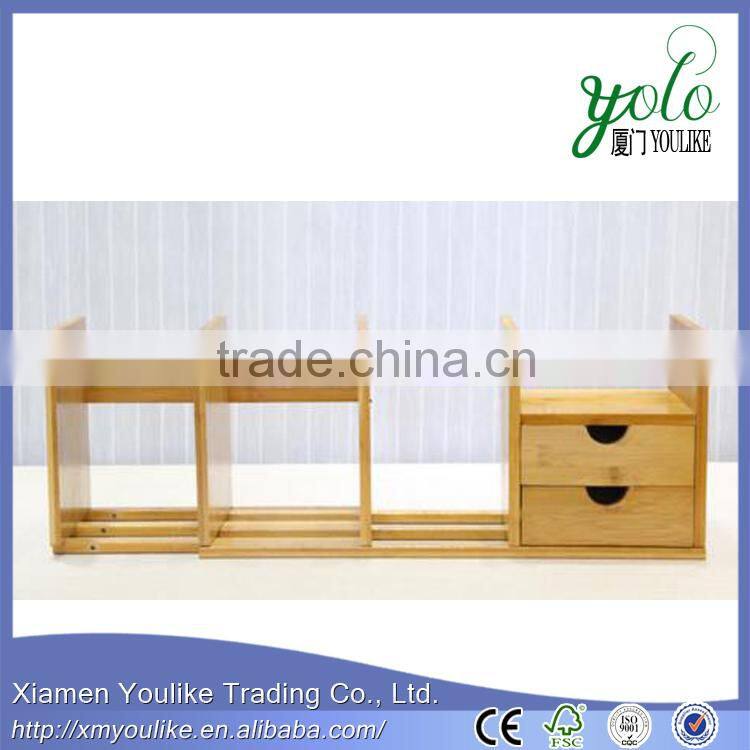 Mobile rotating design desk organizer Bamboo office Desk Organizer book rack with drawers