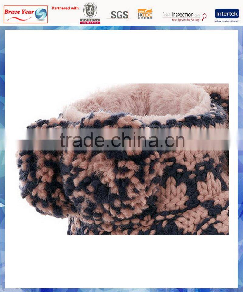 two tone pom pom knit ankle boot/women ankle boot/indoor ankle boot