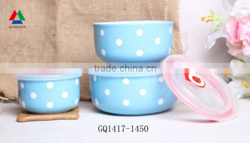 Blue color ceramic bowl set ceramic fresh bowl with lid for bulk sale